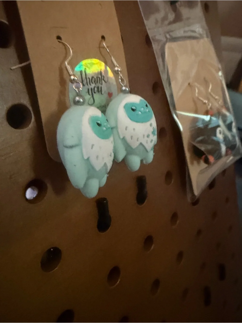 Cute Kids Penguin and Yeti Dangle Earrings - Blue Mint Pair